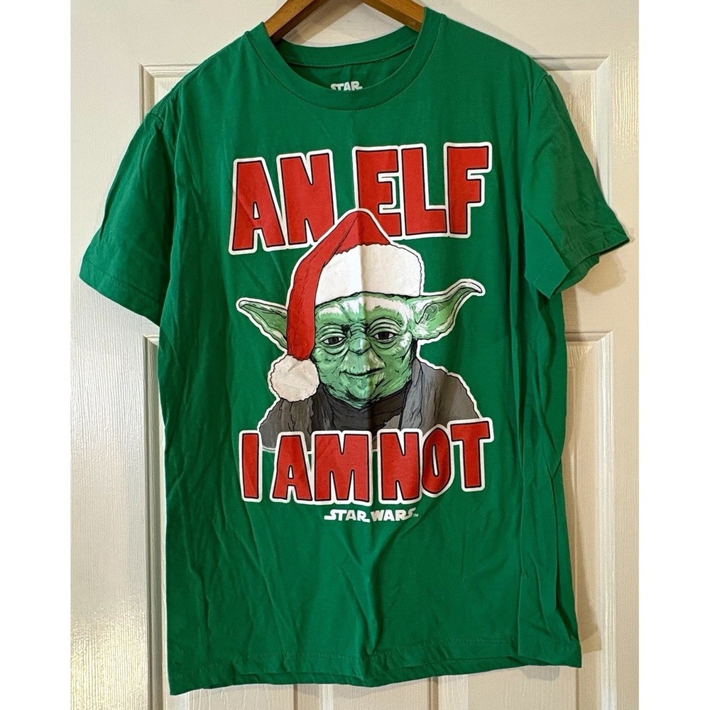 Star Wars Yoda Santa Hat An Elf I Am Not Green T-Shirt Christmas Mad Engine LG